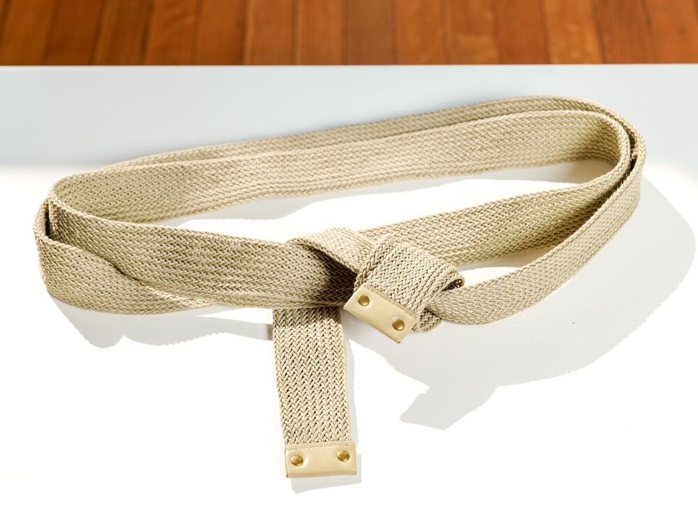Gucci Beige S/S 2002 Tom Ford Woven Braided Leather Rivet Tie Belt (Size: O/S)